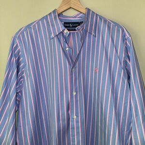 Ralph Lauren Button Down Shirt in Blue, Pink, and White Stripes